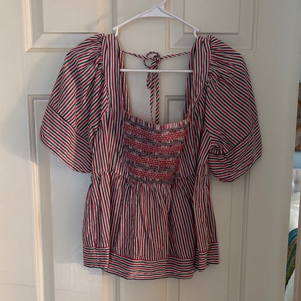 Striped Red, Blue and White Women's Top